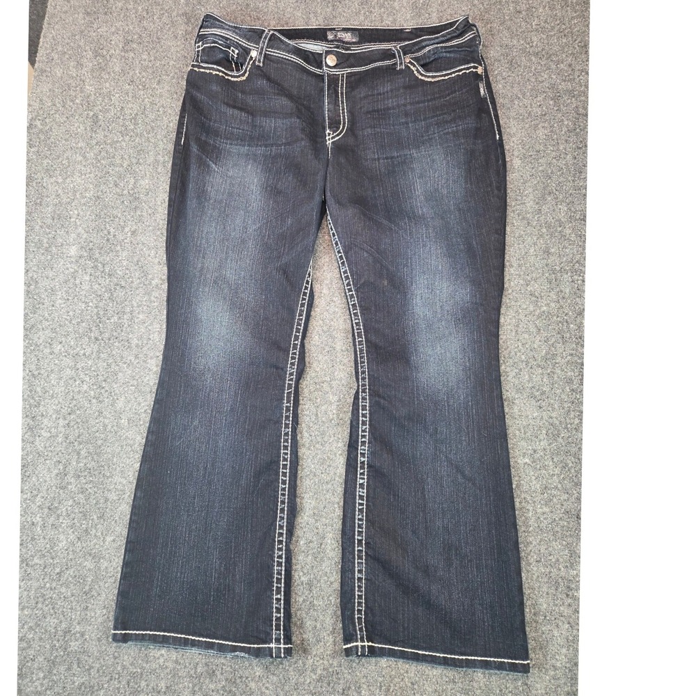 NEW Silver Suki Flap Bootcut Jeans Womens 24 Dark Wash Contrast Stitch